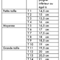 Un tableau « bracelet cuir manchette » répertorie les tailles de poignet sous les colonnes Taille et Tour de poignet, avec des lignes étiquetées T1 à T15 pour les tailles Petite, Moyenne et Grande, similaires aux mesures méticuleuses d'un cavalier pour l'équipement d'un cavalier.