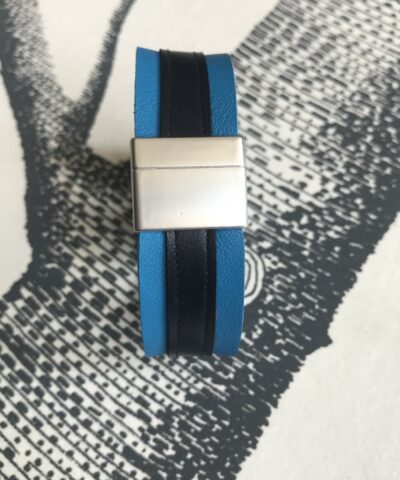 bracelet cuir manchette bleu azur bleu marine