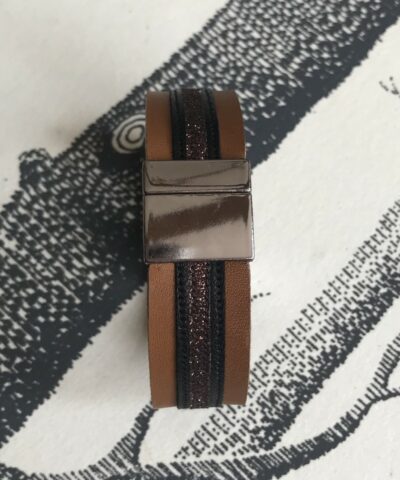 bracelet cuir manchette havane noir paillettes marron glacé