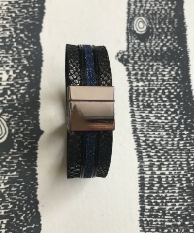 bracelet cuir manchette serpent brillant paillettes bleue