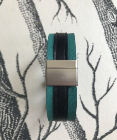bracelet cuir manchette turquoise bleu marine