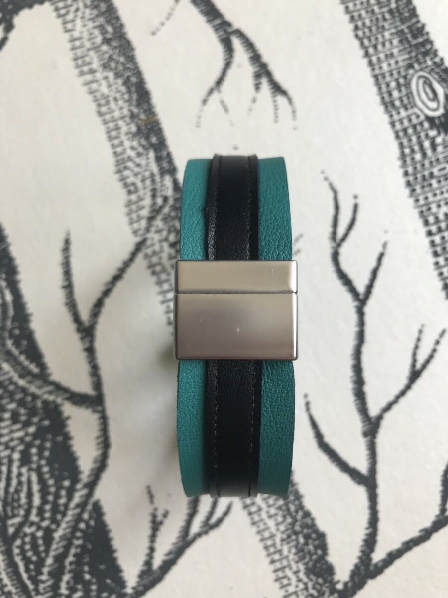 bracelet cuir manchette turquoise bleu marine