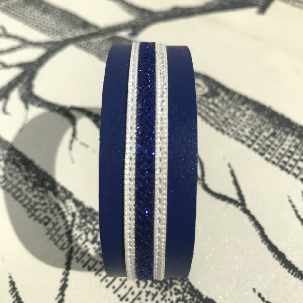 bracelet cuir bleu paillettes fermoir aimant
