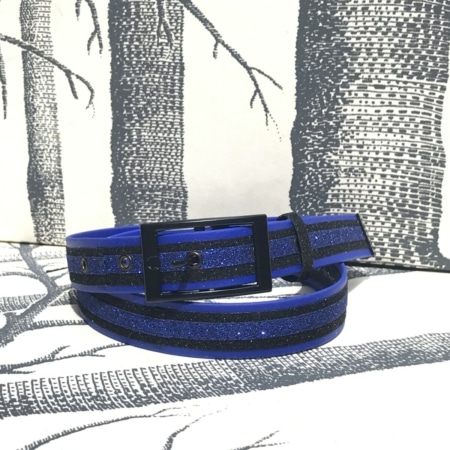 ceinture biothane bleu roi a paillettes noires bleu roi