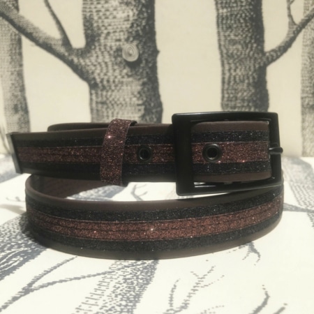 ceinture biothane chocolat a paillettes noires chocolat