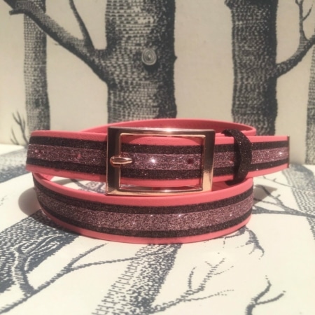 ceinture biothane corail a paillettes chocolat rose nacré