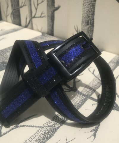 ceinture biothane noir a paillettes noires bleues