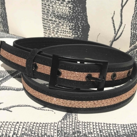 ceinture biothane noir a paillettes noires or 1