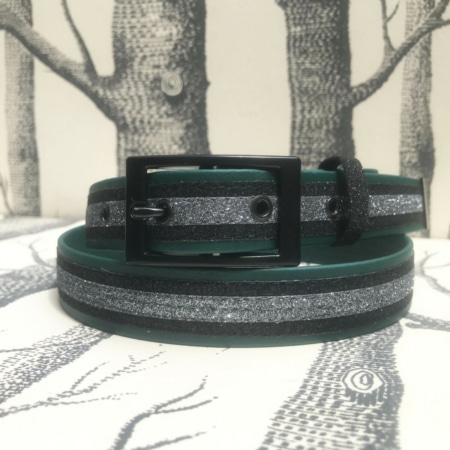 ceinture biothane vert a paillettes noires grises