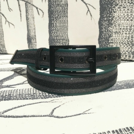 ceinture biothane vert swaro gris foncé paillettes noires