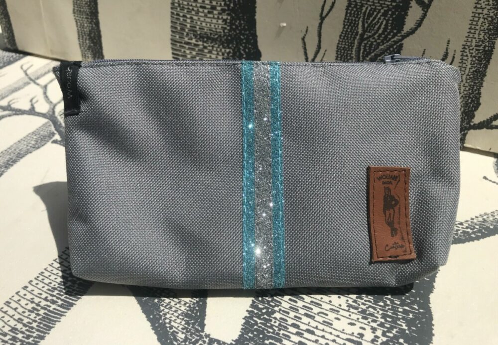 pochette de ceinture pour téléphone équitation grise paillettes bleu givré gris