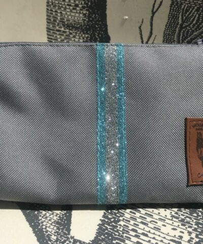 pochette de ceinture pour téléphone équitation grise paillettes bleu givré gris