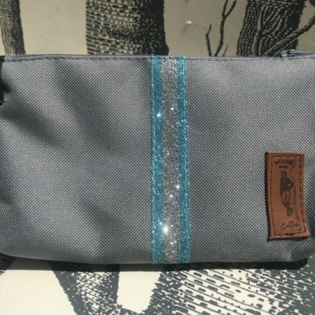 pochette de ceinture pour téléphone équitation grise paillettes bleu givré gris