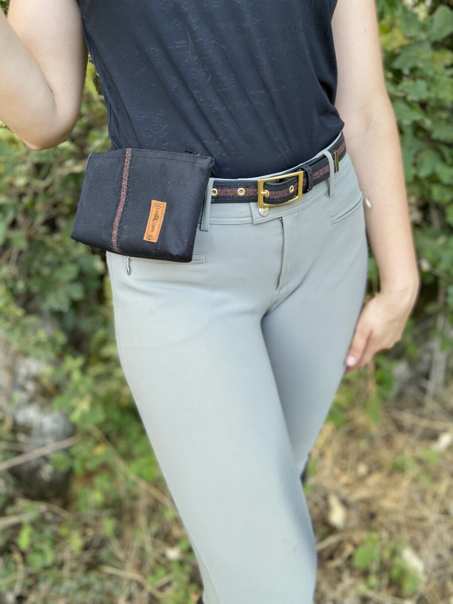pochette de ceinture pour telephone equitation noire paillettes noires chocolat ceinture paillettes