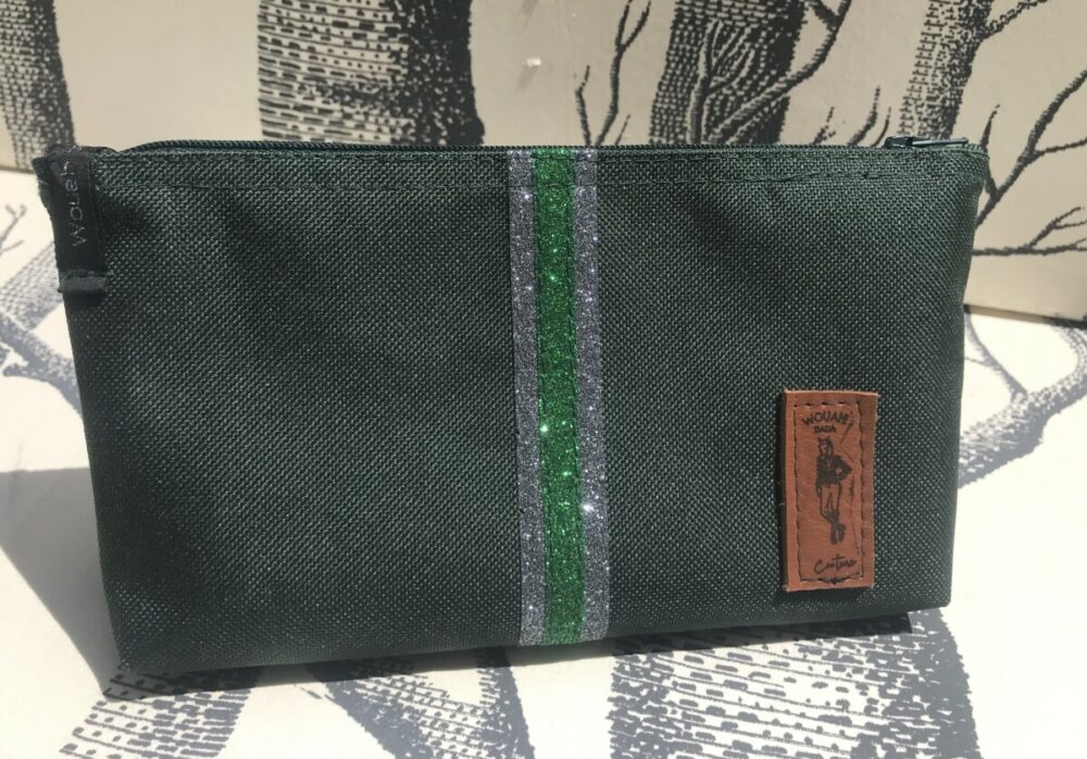 pochette de ceinture pour téléphone équitation vert sapin paillettes grises