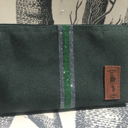 pochette de ceinture pour téléphone équitation vert sapin paillettes grises